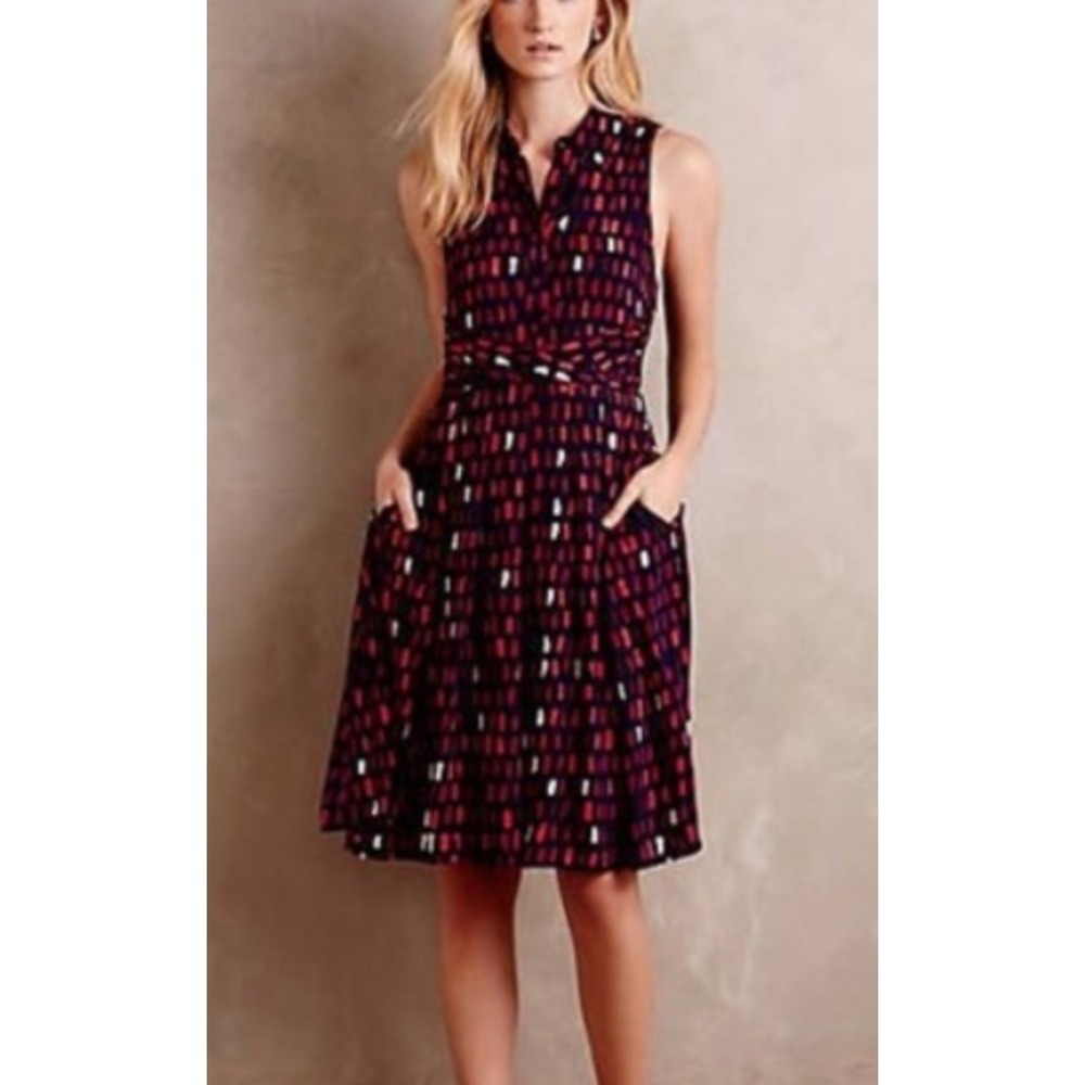 WB4 Anthropologie 11.1. Tylho Dress Women's XS Brynn Shirtdress Blue Graphic‎